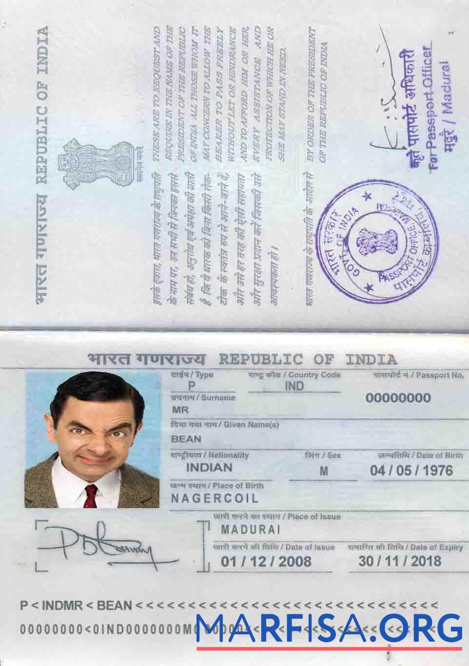 Downloadable India passport template